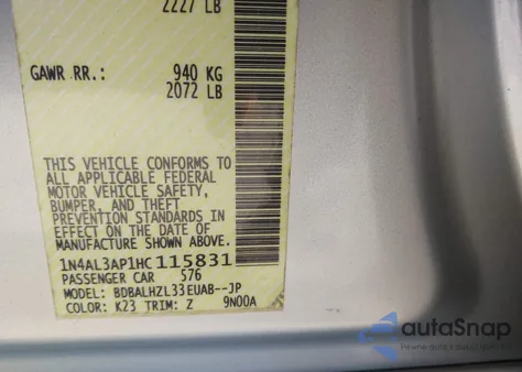 2017 Nissan Altima 2.5 Sr из США, поврежденный, VIN 1N4AL3AP1HC115831